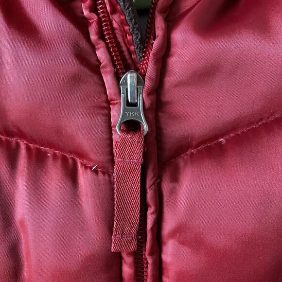 Eddie Bauer Jacket Sz M Red Quilted Goose Down Puffer Fleece Cuffs Short Shinny - Picture 3 of 16